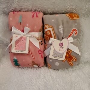 Pink and Gray Plush Baby Blankets